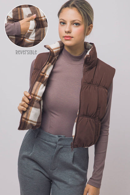 Full-Zip Reversible Puffer Vest w/ Pockets