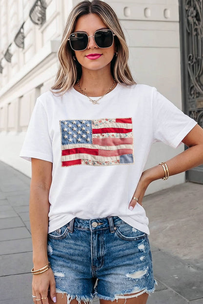 Faux Patchwork USA Flag Print Tee
