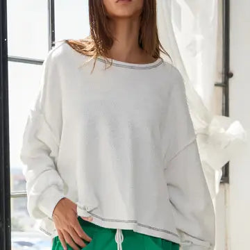 Overlap Open Back Oversize Fit Reverse Stitched Top