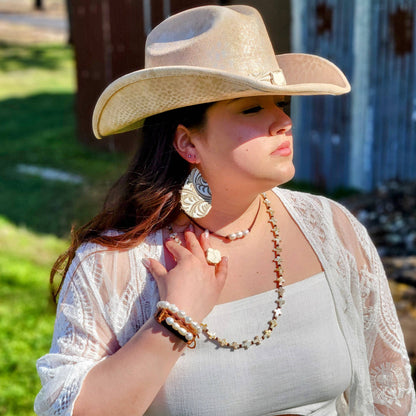 Dusty Leather Narrow Cuff with Genuine Freshwater Pearls