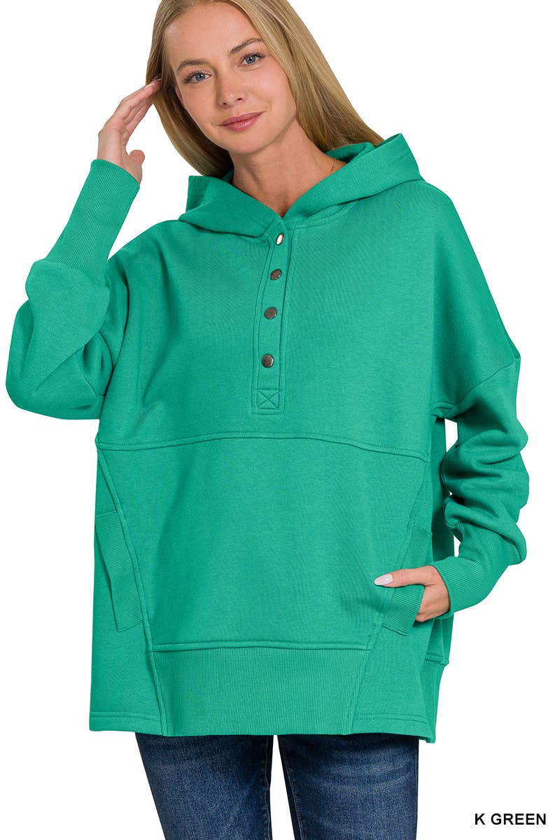 Fleece Half Snap Button Hooded Sweatshirts