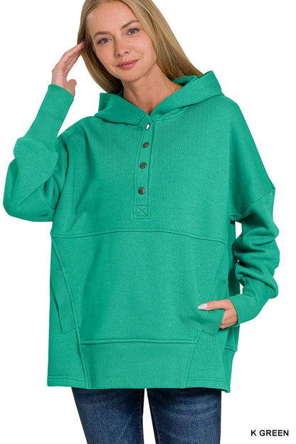 Fleece Half Snap Button Hooded Sweatshirts