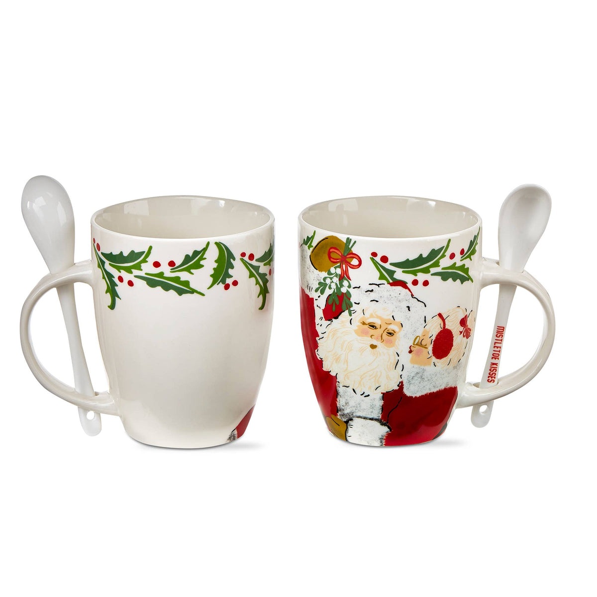 Mistletoe Vintage Santa Mug + SpoonBone China Christmas
