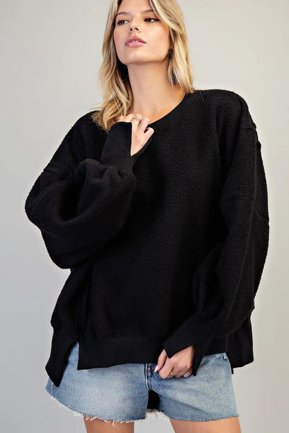 Fleece Long Sleeve Oversize Pullover Sweatshirt