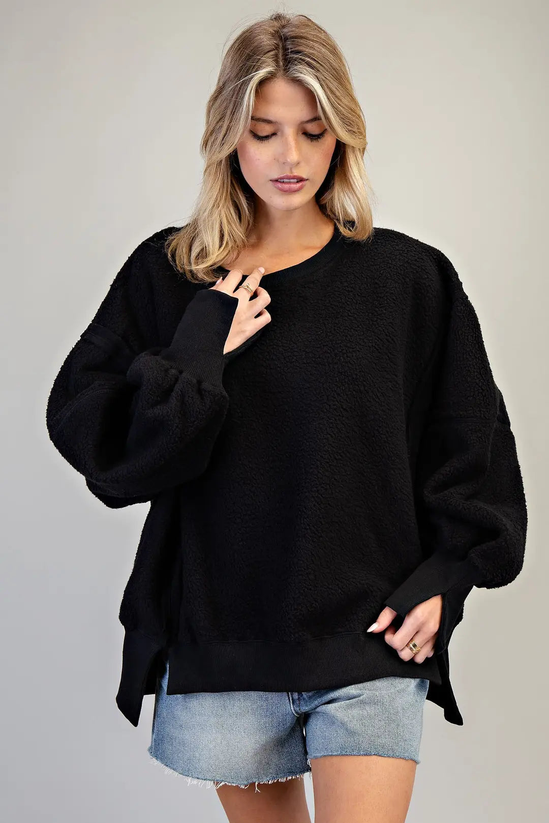 Fleece Long Sleeve Oversize Pullover Sweatshirt