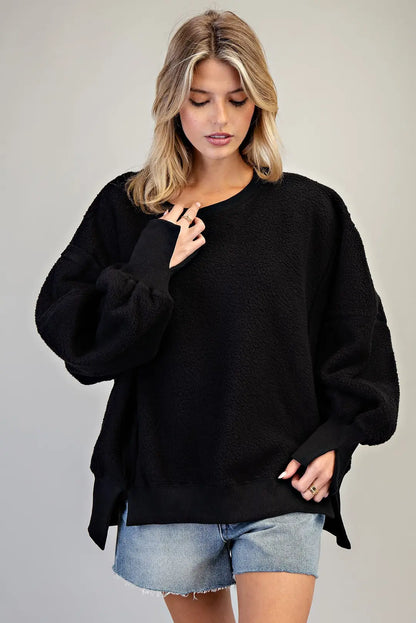 Fleece Long Sleeve Oversize Pullover Sweatshirt