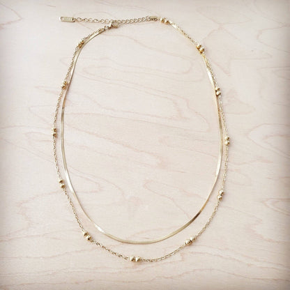 Double Strand Gold Necklace Genuine 18 K Gold Plated