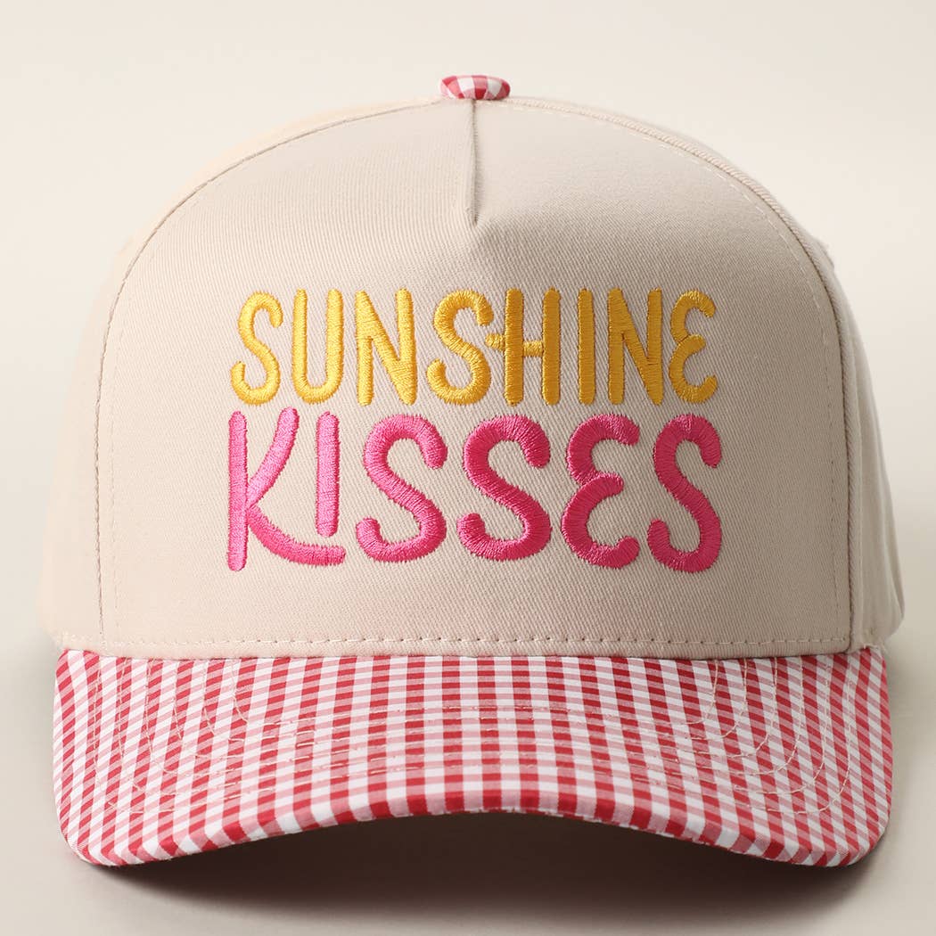 SUNSHINE KISSES Embroidered Gingham Trucker Hat