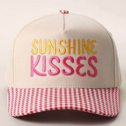 SUNSHINE KISSES Embroidered Gingham Trucker Hat