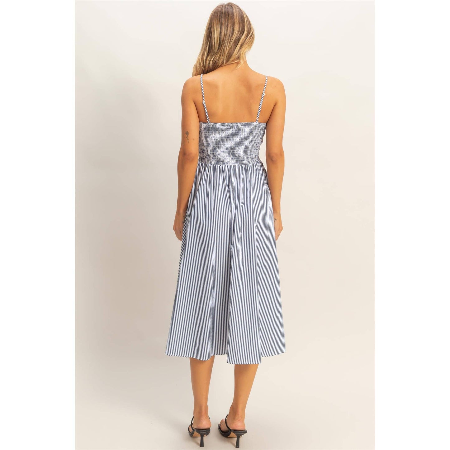 Blue Striped Spaghetti Strap Dress