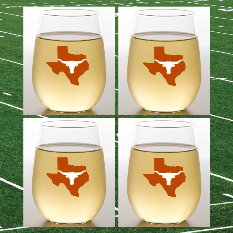LONGHORNS Unbreakable Stemless TRITAN Plastic Wine Glasses
