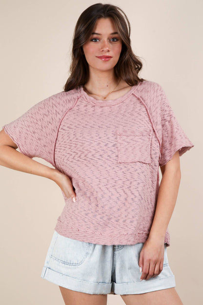 Solid Casual Knit Top with Patch Pocket