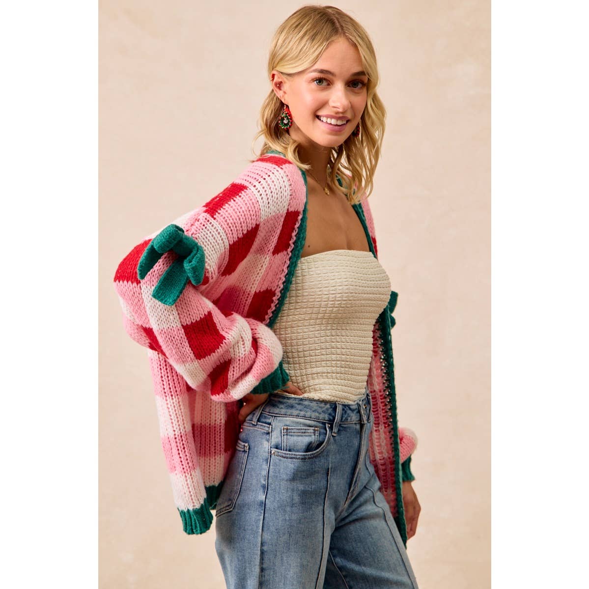 CHRISTMAS THEME OPEN FRONT SWEATER CARDIGAN