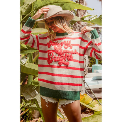 CHRISTMAS THEME STRIPE KNIT TOP