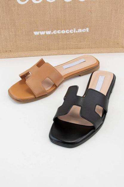 TRENDY H-SHAPED CUTOUT SANDALS: BEIGE