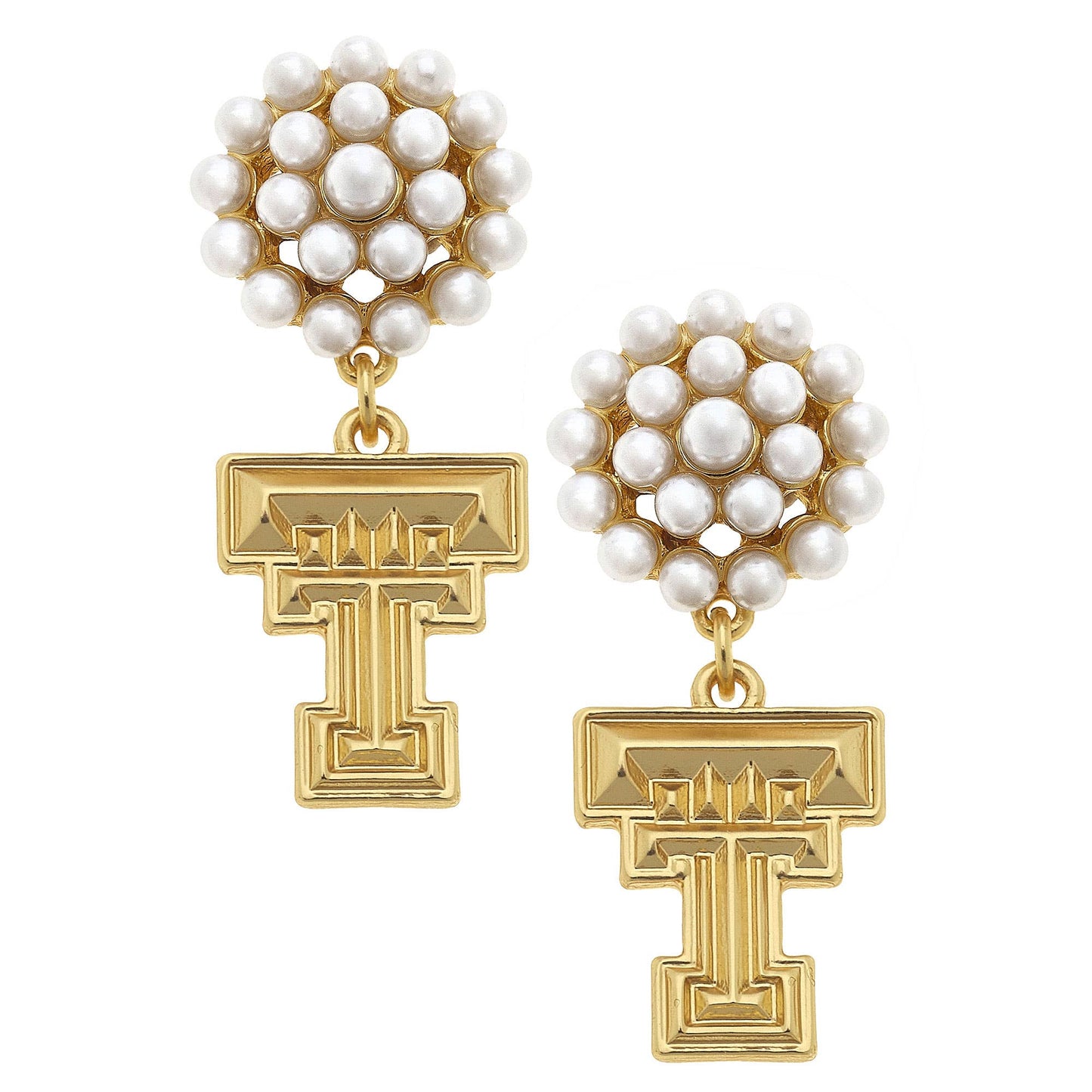 Texas Tech Red Raiders Pearl Cluster 24K Gold Earrings