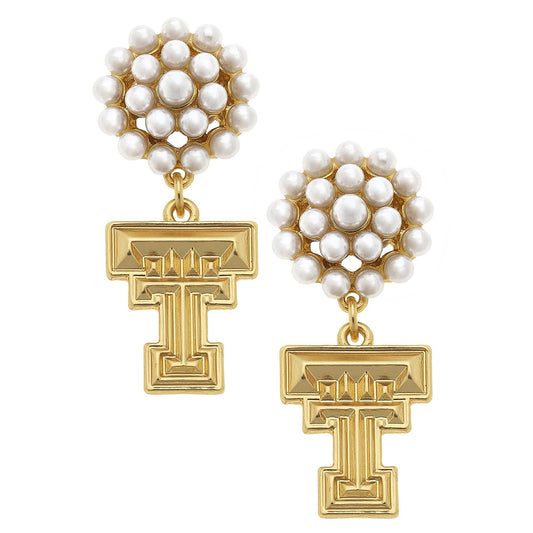 Texas Tech Red Raiders Pearl Cluster 24K Gold Earrings