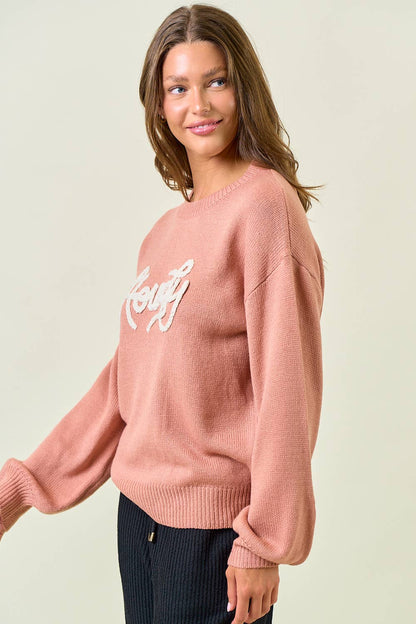 HOWDY' EMBROIDERED ROUND NECK OVERSIZED SWEATER -43995T-4