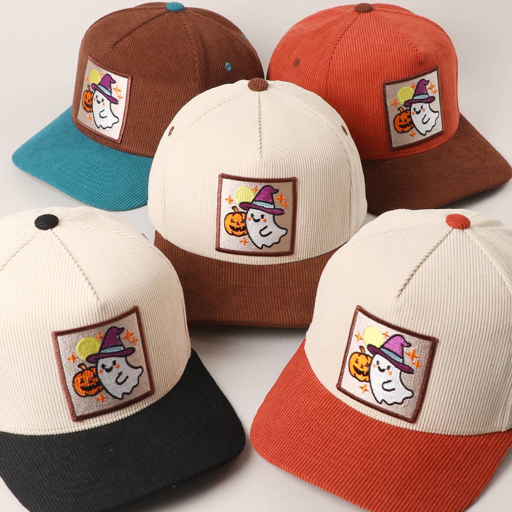 CUTE GHOST Patch Two-Tone Corduroy Trucker Hat