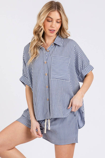 MINI CHECKER BUTTON DOWN TOP AND SHORTS SETS