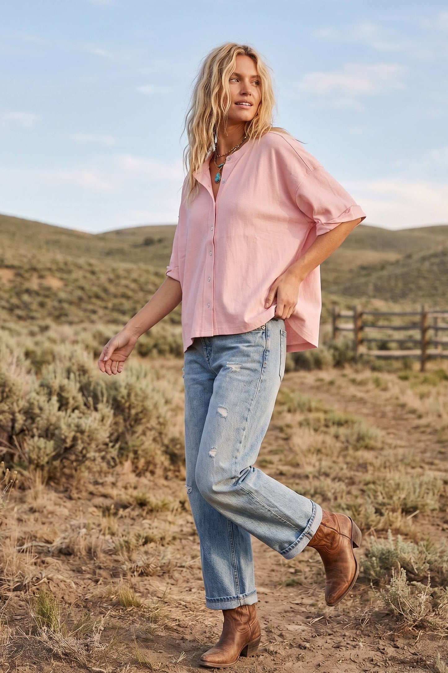 Oversized Button Front Stretch Lightweight Knit Top