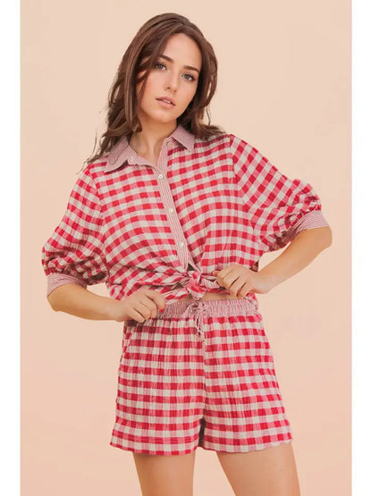 Checkered Shirt Top & Shorts Set