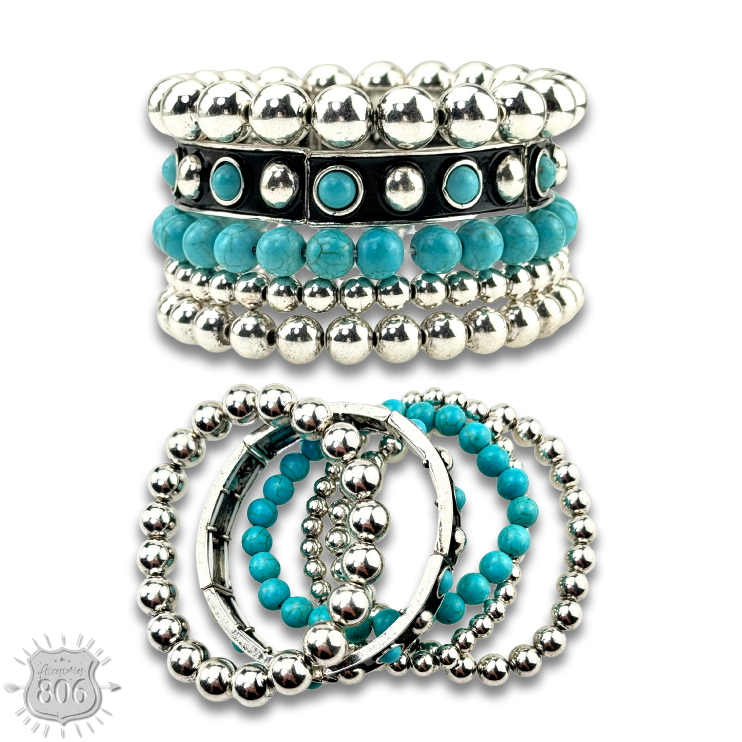 Turquoise and silver bracelet set