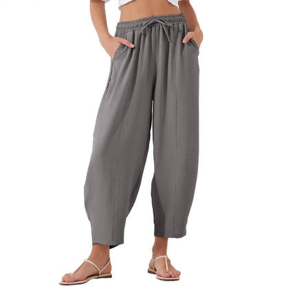Women's Elastic Waist Drawstring Casual Cropped Harem Pants