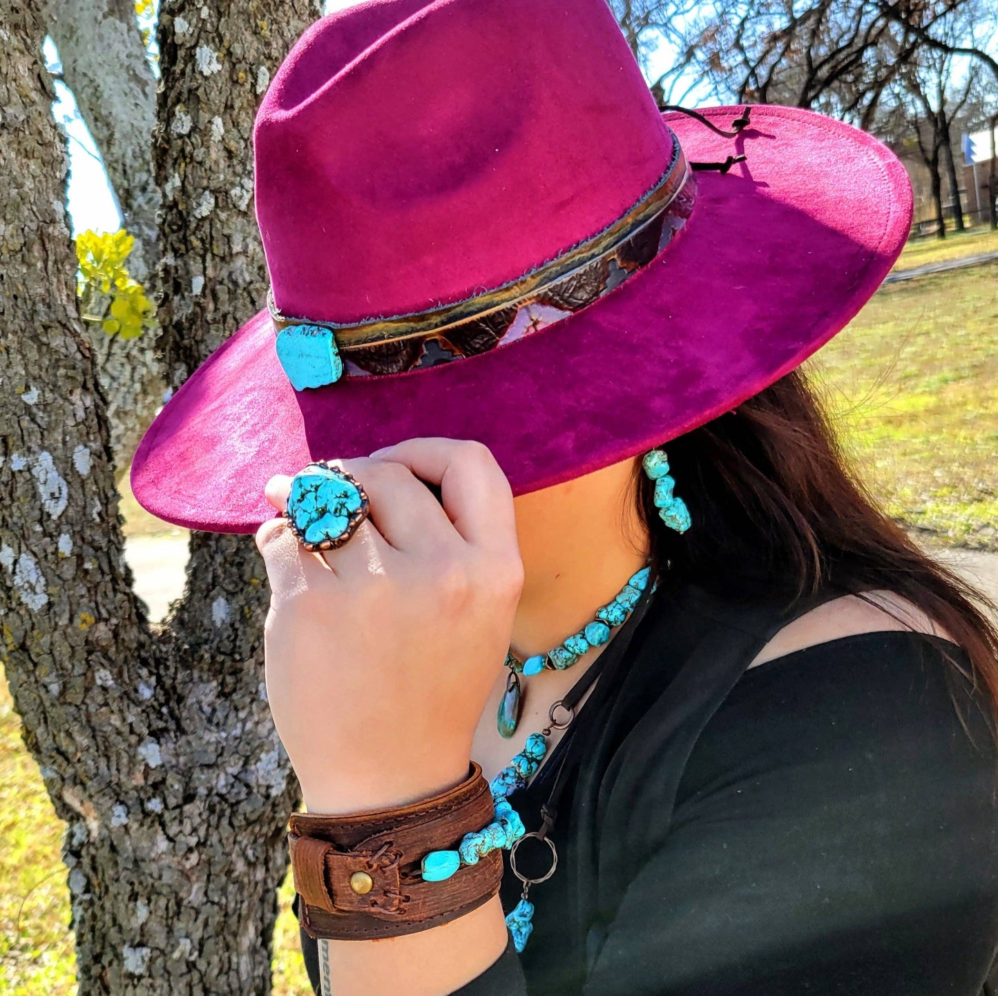 Blue Turquoise Ring set in Antique Copper