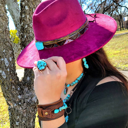 Blue Turquoise Ring set in Antique Copper
