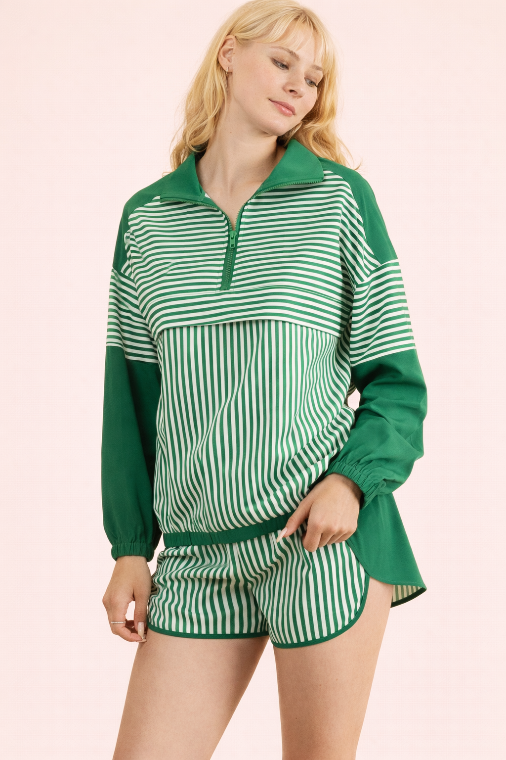 NT12656SET-Stripe Active Top & Shorts Set