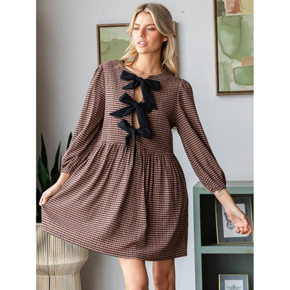 Print Woven Ribbon Tie Short Dress