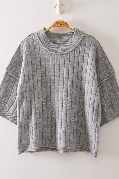 12W3734N-Cropped Length Ribbed Knit Sweater