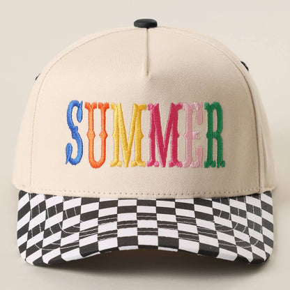 SUMMER Embroidered Checkered Trucker Hat