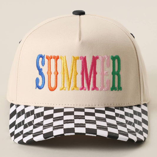 SUMMER Embroidered Checkered Trucker Hat