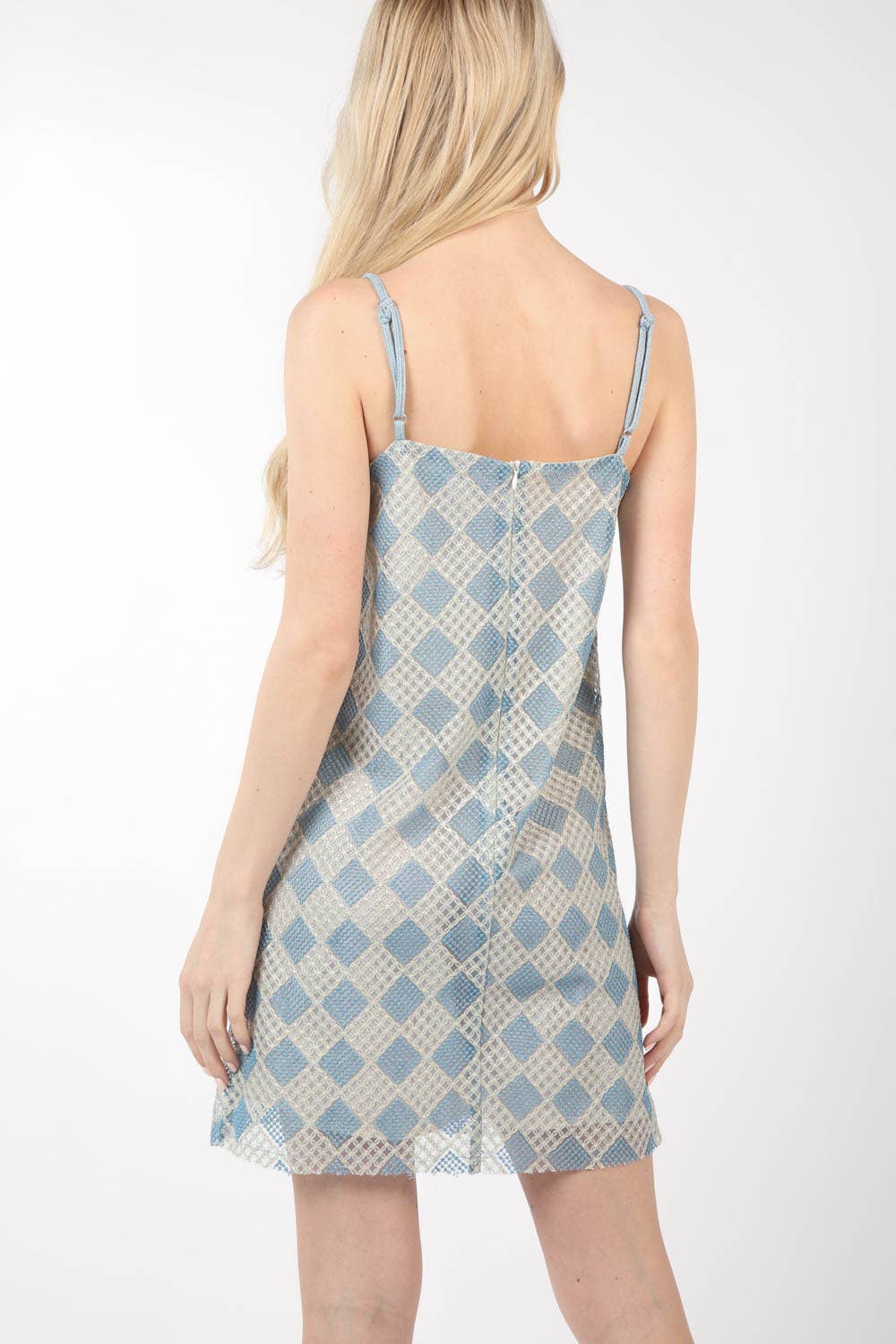 VD33900-Checkered Printed Summer Mini Dress