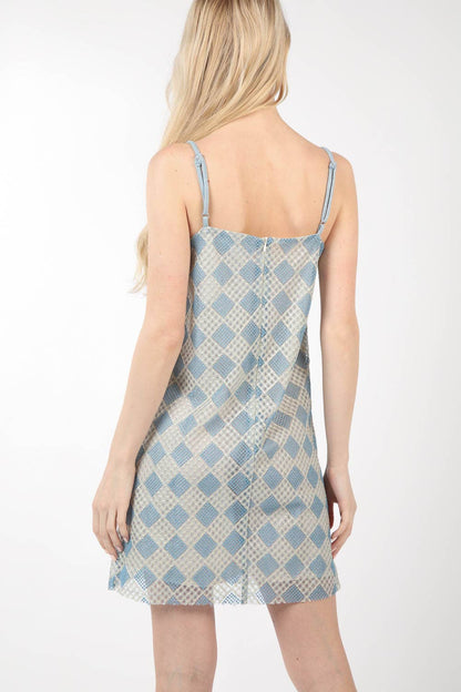 VD33900-Checkered Printed Summer Mini Dress
