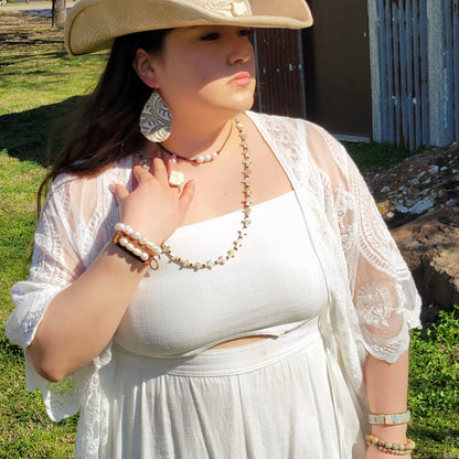 Dusty Leather Narrow Cuff with Genuine Freshwater Pearls