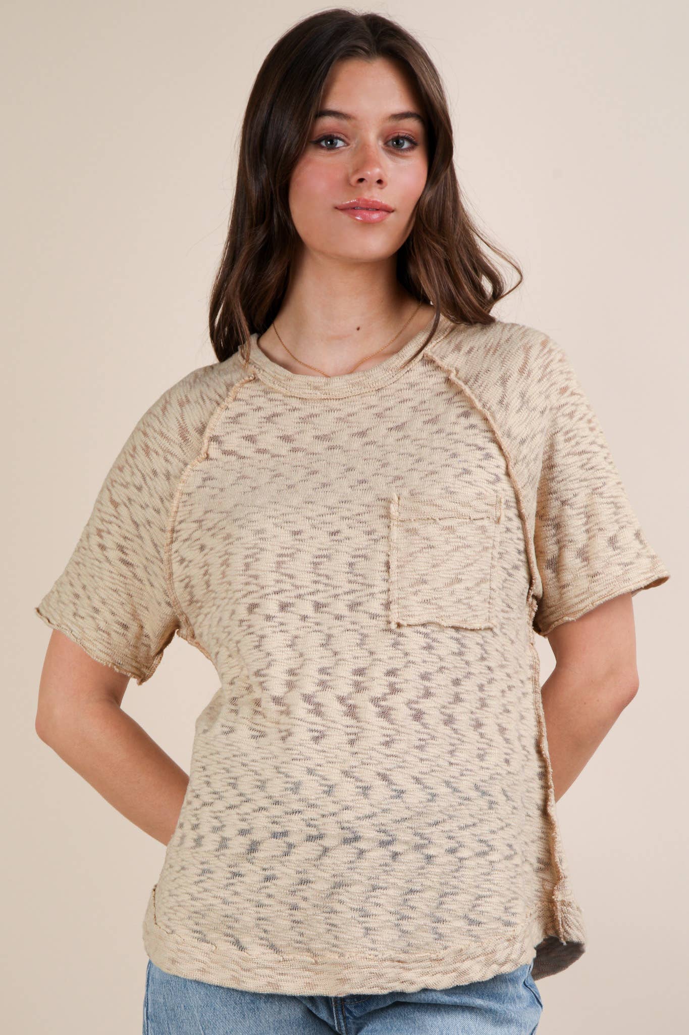 Solid Casual Knit Top with Patch Pocket