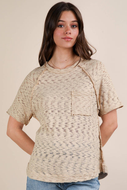 Solid Casual Knit Top with Patch Pocket