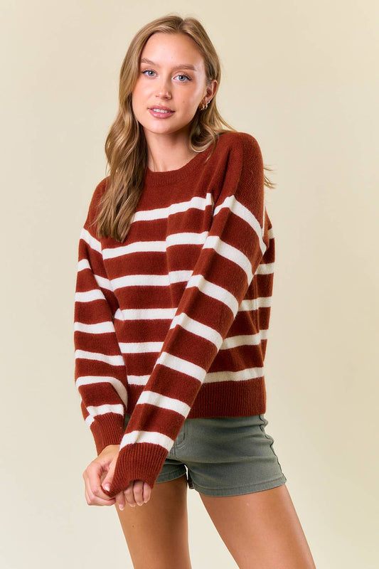 Long-Sleeve Crewneck Striped Knit Top