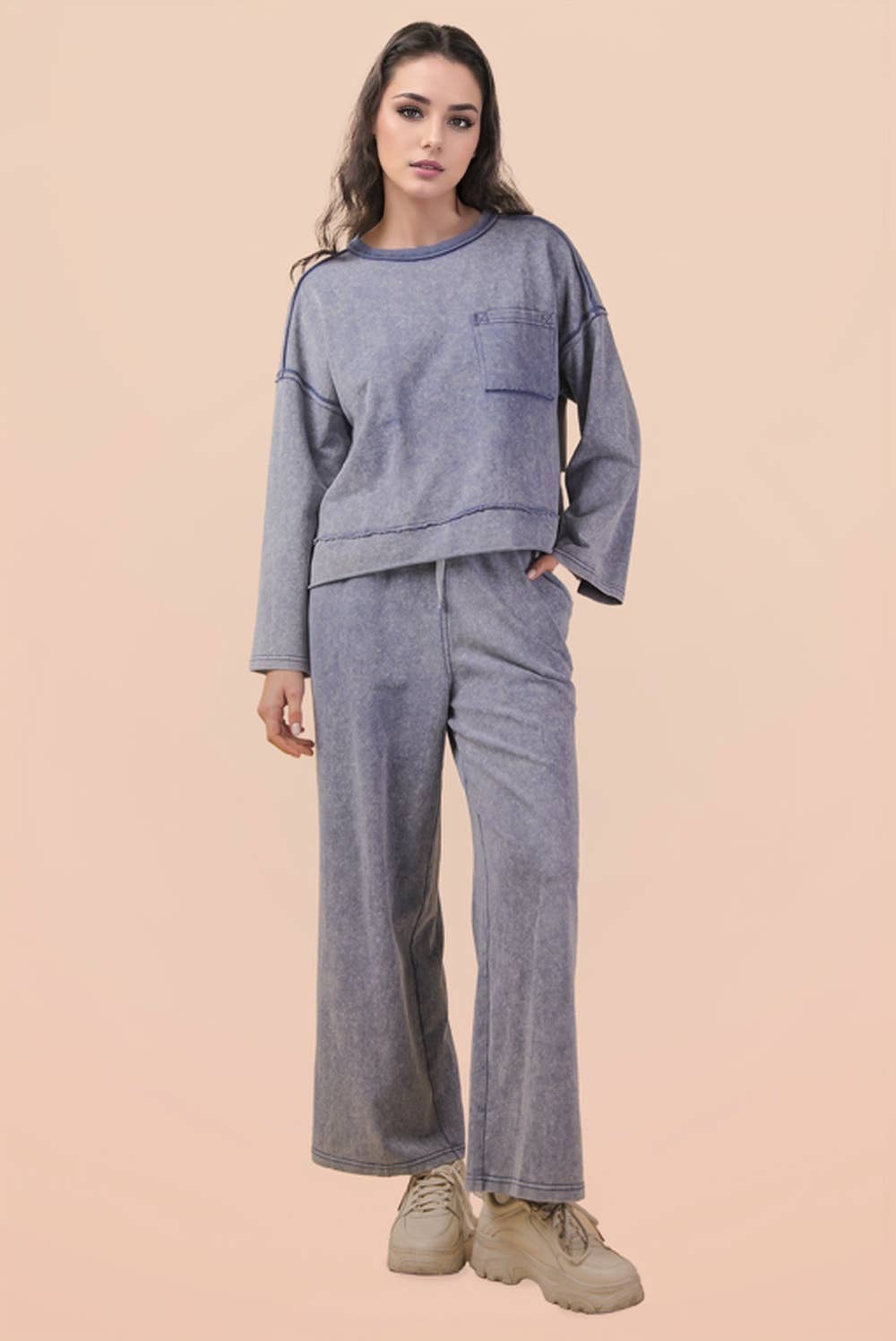 PLUS SIZE Mineral Washed Knit Top & Pants Set