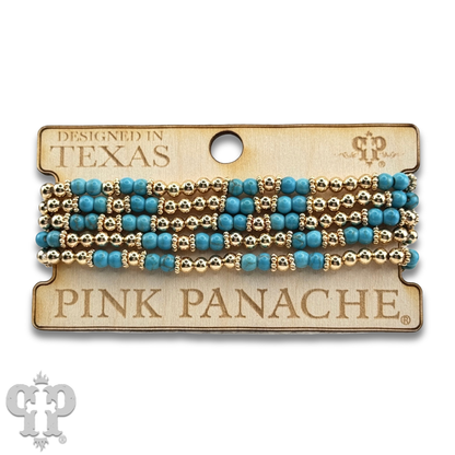 Gold and turquoise bead five strand bracelet