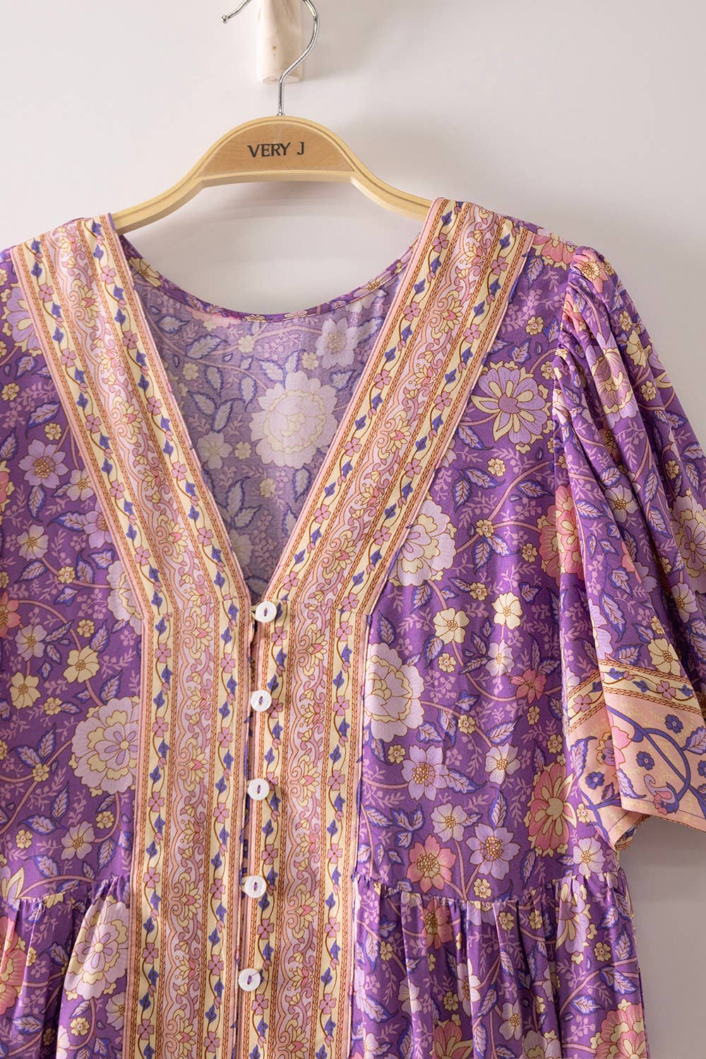 Vintage Boho Floral Button-Front Tiered Midi Dress