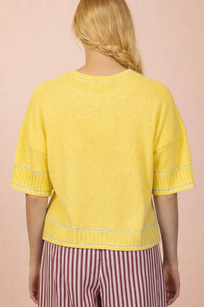 12W3636N-Stitch Detail Knit Sweater Top