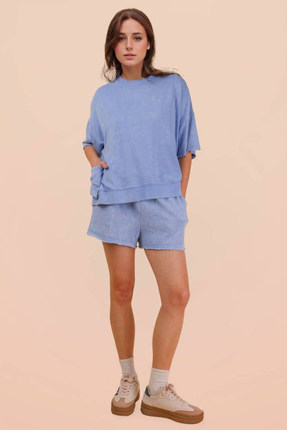 PLUS SIZE Mineral Washed Knit Casual Top & Shorts