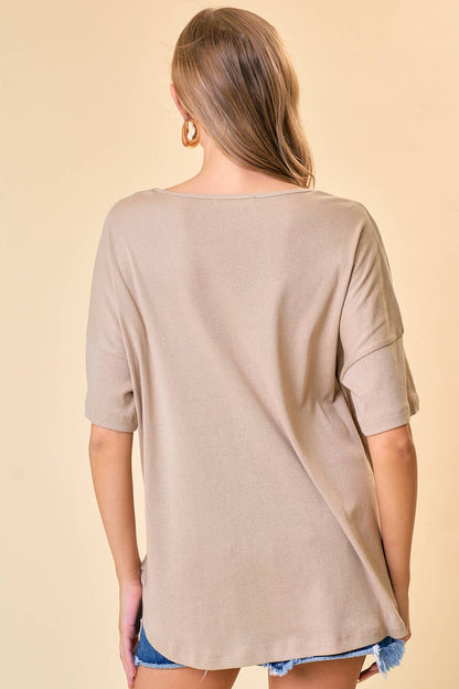 OVERSIZED V-NECK KNIT TOP - Khaki