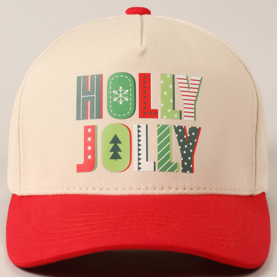 Holly Jolly Colorful Text Two-Tone Canvas Cap
