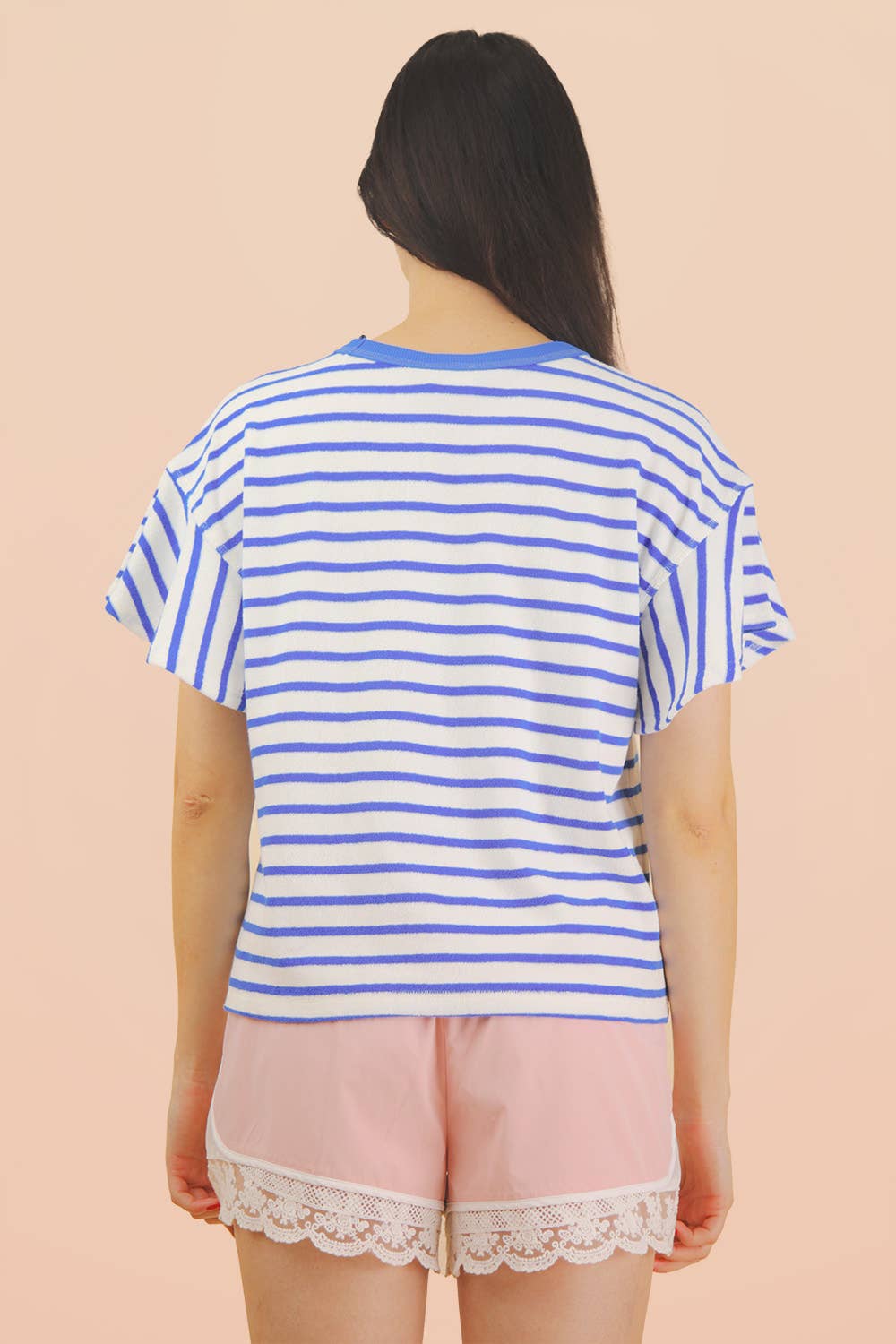 NT12476-Oversized Ruffle Sleeve Casual Stripe Knit Top
