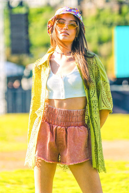 High-Waist Washed Twill Shorts